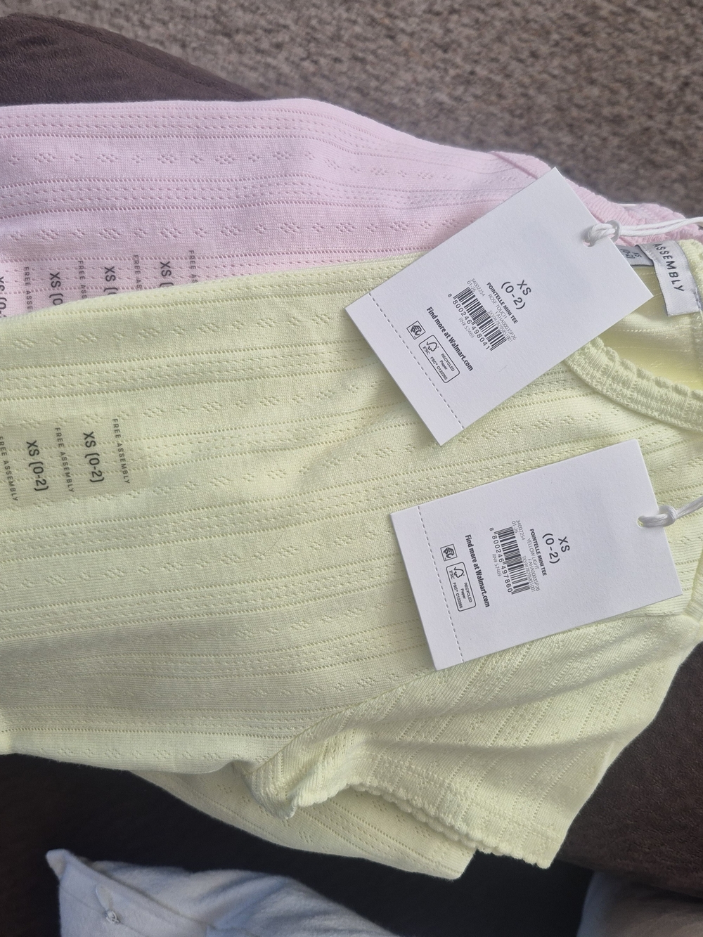 Kids Ribbed Short-Sleeve Tops - Pastel Pink & Pale Yellow